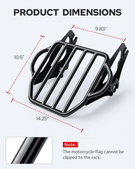 Benlari Gloss Black Detachable Luggage Rack 2-Up Mounting Rack Compatible for Harley Touring Road King Street Electra Glide 2009-2024 2021 2020 2019 2