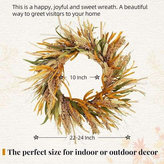Hometrance Fall Harvest Grain Wreath for Front Door Outside, 22-24 Inch Indoor Outdoor Wreath for Thanksgiving, Farmhouse Autumn Wreath for Home Porch
