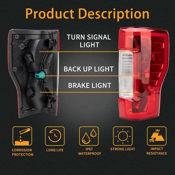Right Passenger Side Rear Tail Light Assembly Compatible With 2017-2019 Ford F-250 F-350 Super Duty Tail Light Rear Brake Lamps Replacement Taillights