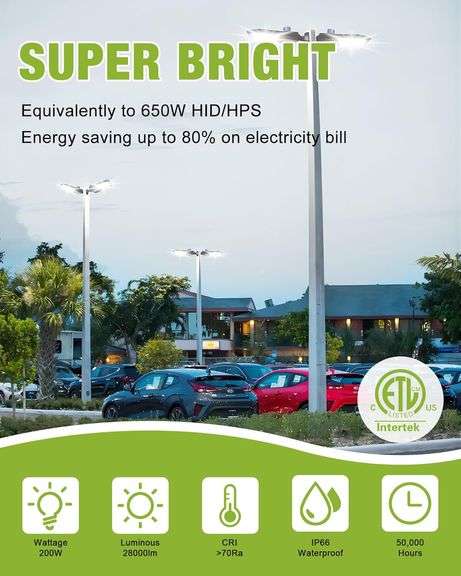 YXL LED Parking Lot Light, 200W LED Shoebox Light with Dusk to Dawn Photocell,28000LM 5000K Daylight Arm Mount, IP65 Waterproof, LED Area Light for Pa