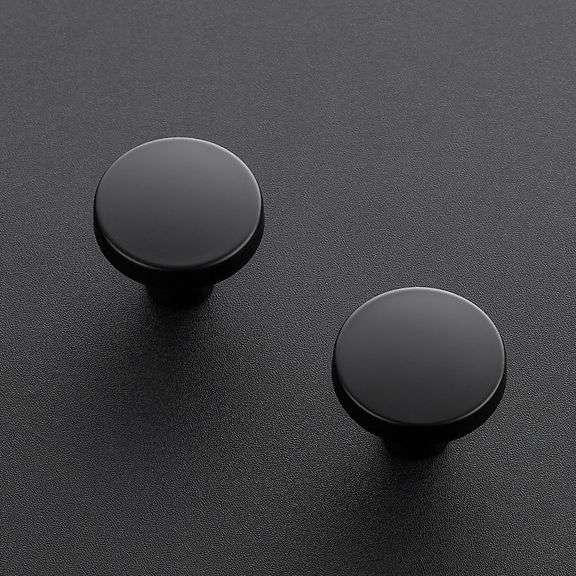 Ravinte 20 Pack Single Hole Matte Black Cabinet Knobs and Handles - Solid Drawer Pulls for Kitchen Hardware - Round Flat Black Handles
