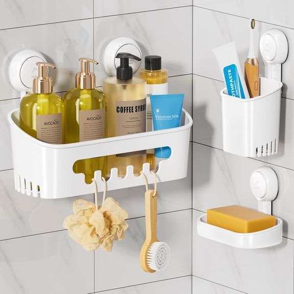 LEVERLOC Shower Caddy Suction Cup Set Shower Shelf