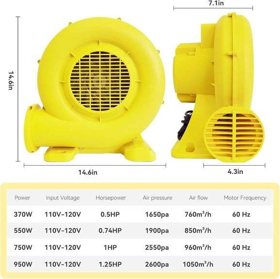 Bounce House Blower for Inflatables, 750W 1.0HP Powerful Inflatable Blower Portable Fan Pump for Inflatable Bouncy Castle, Bubble House, Jump Slides,