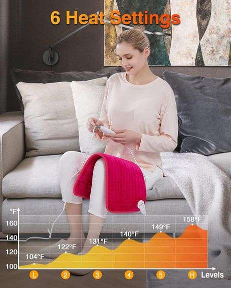 WOOMER Electric Heating Pad for Back Pain & Cramps Relief, 12"x24" Extra Large, Heat Pad with Multi-Color Option, Moist Heat Therapy Feature, Auto Shu