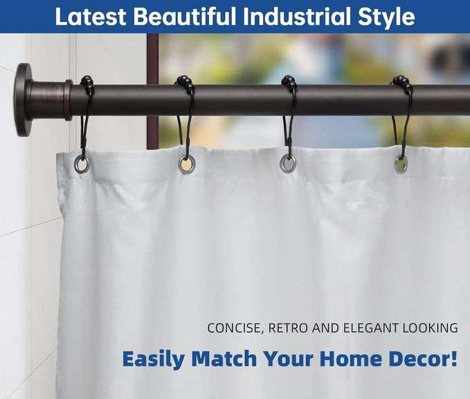 BRIOFOX Industrial Shower Curtain Rod - Never Rust Non-Slip 43-72 Inch Stainless Steel, Bronze, Painted-gold Finial 43-72 Inch Bronze Painted-gold Fin