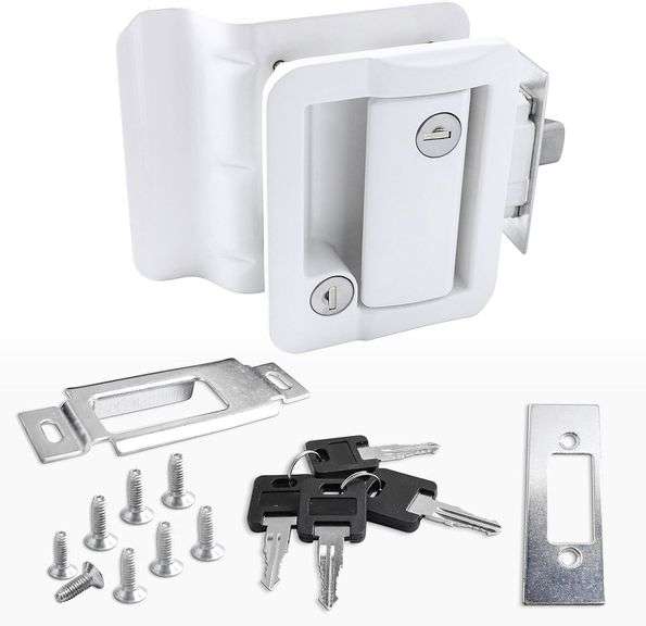 RV Door Lock Replacement with Paddle Deadbolt, Camper Door Handle Latch, 100% Metal RV Enclosed Travel Trailer Entry Door Lock with Keys for Camper Ho
