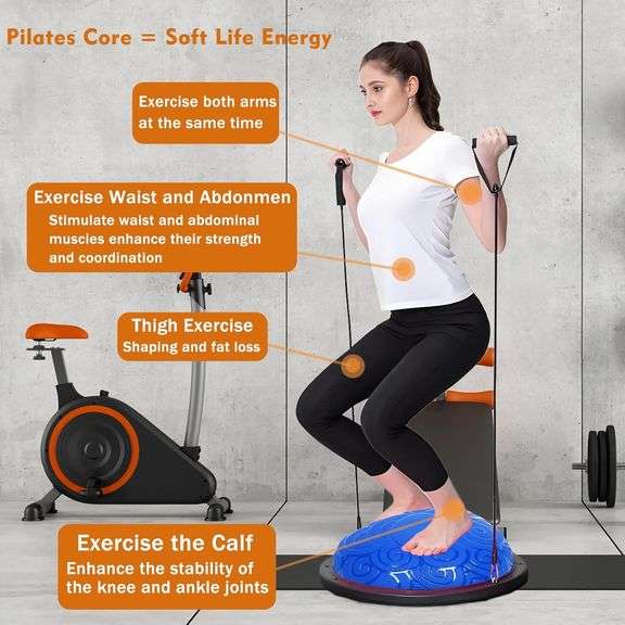 EGOOIEYE Balance Ball Trainer Exercise Half Ball with 2 x Resistance Bands,Inflatable Yoga Ball,Pilates Ball for Home Gym Workouts,for Balance Trainin