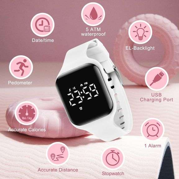 Kids Watches for Girls Boys Digital Sport Watch with Step Counter Pedometer Vibration Alarm Clock, No App Waterproof Fitness Tracker Kids Watch Boys G
