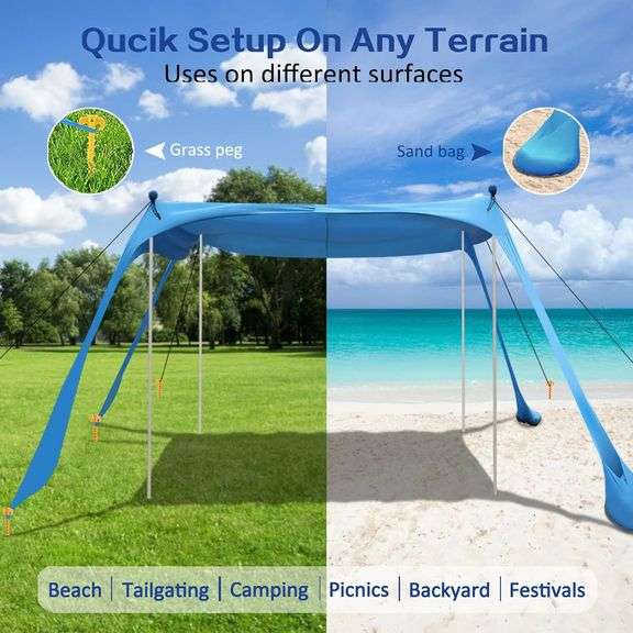 Beach Canopy YENGIAM Beach Tent Pop Up Shade Portable Sun Shelter Extra Windproof Rope Stable Sun Protection with Carry Bag Easy Set Up for Family Out