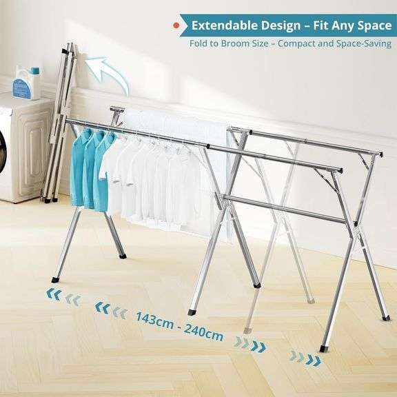 JAUREE 2.4 Meters Clothes Drying Rack, Drying Rack Clothing Folding Indoor Outdoor, Heavy Duty Stainless Steel Laundry Rack, Foldable Portable Large C