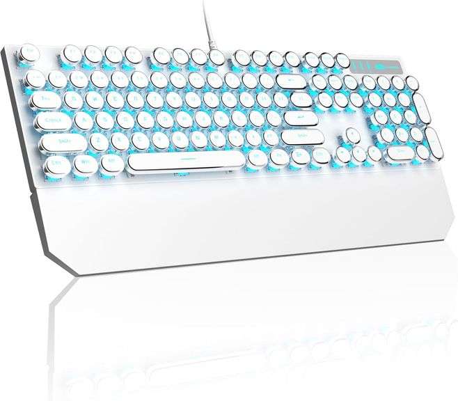 MageGee Typewriter Mechanical Gaming Keyboard, Retro Punk Round Keys LED Backlit USB Wired Keyboards for Game and Office, for Windows Laptop PC Mac -