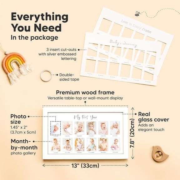 My First Year Photo Frame,12 Months Baby Picture Frame for Newborn Girl,Boy-Baby Shower Gifts Keepsakes,Monthly Baby's One Year Birthday Milestone,1st