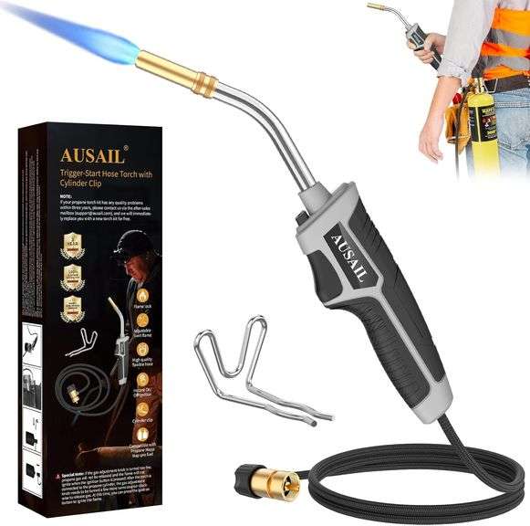 Propane Torch Kit,Mapp Map Gas Torch with Cylinder Clip,Trigger Start 5' Long Hose,Adjustable Flame Map Gas Torch Kit,Brazing Torch Kit,Soldering Weld