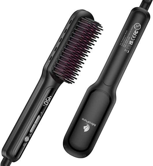 MiroPure Hair Straightener Brush with Plasma Technique, Ceramic Straightening Brush with 16 Temp Settings 30s Fast Heating, Hair Straightener Comb for