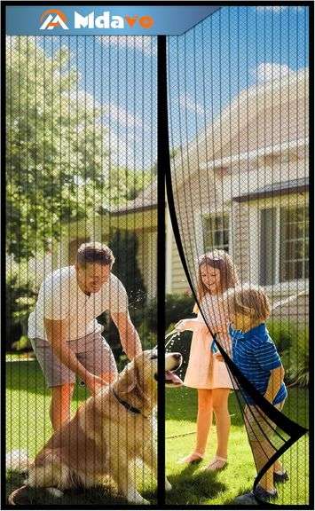 Magnetic Door Fly Screen - 90x210cm Insect Mesh With 9 Magnets, Hook & Loop Tape, Easy Install, For Home/Office/Hotel