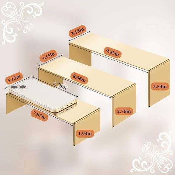 Luqvzxv Purse Display Stand, 3 Pcs Large Stainless Steel Gold Risers Display Stands for Food Dessert Cupcake Shoe Perfume Jewelry Handbag Purse Figure