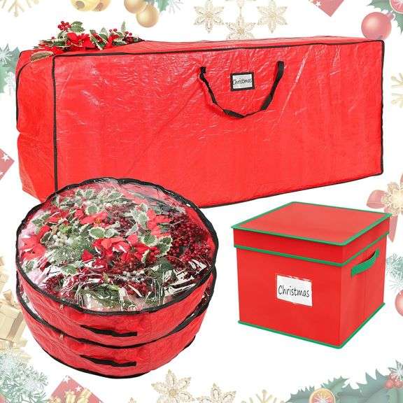 Falflor 4PCS Christmas Tree Storage Bag & Christmas Ornament Bag Sets Waterproof Xmas Ornament Storage Bag Red