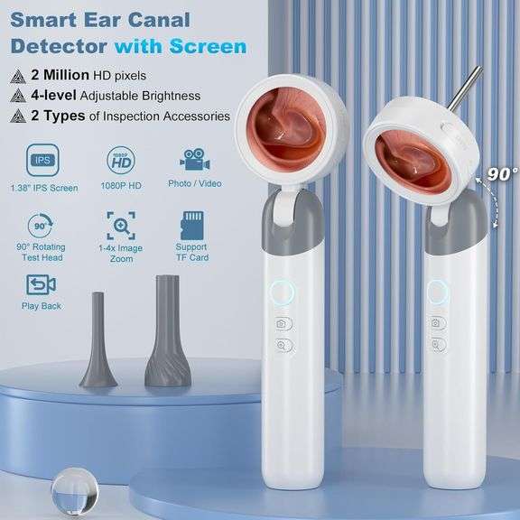 Wireless Ear Otoscope with 1080P HD Camera and 4 LED Lights, 1.38" IPS Display Ear Camera, Ear Scope with Foldable Inspection Head, Good Aid for Earwa