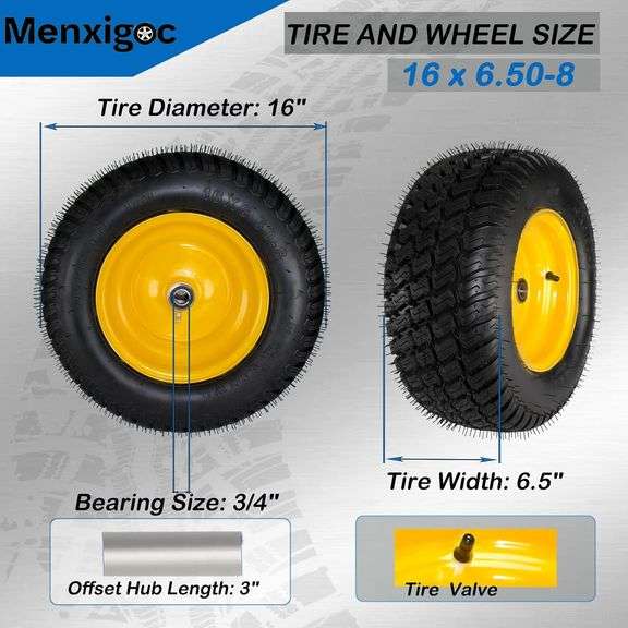 16x6.50-8 Tubeless Tire and Wheel, 4 Ply 16x6.5-8