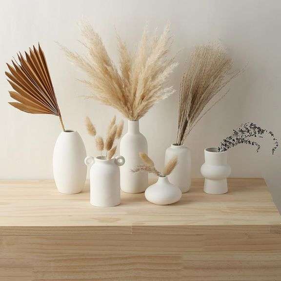 Parlamain Set of 16 White Ceramic Bud Vases for Flowers, Minimalist Small Pampas Grass Vases for Farmhouse Boho Decor, Decorative Vases for Centerpiec