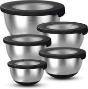 KITEISCAT Stainless Steel Mixing Bowls with Lids Set of 5 Large Nesting Metal Bowls for Kitchen, Baking, Cooking, Food Prep & Storage, Non-Slip Base,