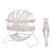Dream On Me Karley Bassinet in Cool Grey, Lightweight Portable Baby Bassinet, Quick Fold and Easy to Carry , Adjustable Double Canopy, Indoor and Outd