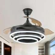 42 in. LED Indoor Black Reversible Invisible Blades Ceiling Fan with Remote Control and Light Kit