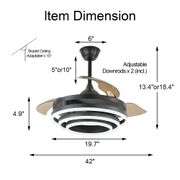 42 in. LED Indoor Black Reversible Invisible Blades Ceiling Fan with Remote Control and Light Kit