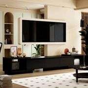 Extendable TV Stand Entertainment Center Black Wood Media Console Fits TV up to 120 in., With Drawers (65.4-106.3"W)