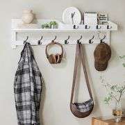 AMBIRD 35 inch Coat Rack Wall Mount, Extra Long Coat Hooks Wall Mount, Entryway Shelf with 7 Dual Coat Hooks 4 Key Hooks Mail Organizer, Wooden Wall C