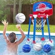 Pool Basketball Hoop Poolside with Backboard, Floating Pool Toys with 4 Basketballs/4 Water Balloons/Pump, Swimming Pool Games for Kids & Adults Indoo
