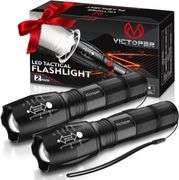 Victoper LED Flashlight 2 Pack, Bright 2000 Lumens Tactical Flashlights High Lumens with 5 Modes, Waterproof Focus Zoomable Flash Light, Portable Flas