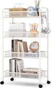 TOOLF 4-Tier Rolling Cart,Easy Assemble Mobile Storage Trolley On Wheels,Slide Out Utility Cart Shelving Units Kitchen Bathroom Laundry Room