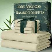DECOLURE 100% Organic Viscose Derived from Bamboo Sheets Cal King Size 6pcs - Ultra Soft & Luxuriously Cooling, 17" Deep Pocket, Double Stitching, Per