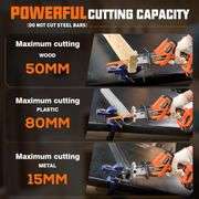 Cordless circular saw, 0-3200SPM battery saw, 2 x 2000 mAh, integrated LED light, tool-free saw blade replacement, 8 saw blades, sweeper saw, drinking