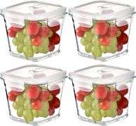 H.JSS WDJS Square Glass Food Storage Containers, 4 Cup Glass Soup Container with Airtight Lids, Food Meal Prep Bowls, Storage Jars for Salad and Fruit