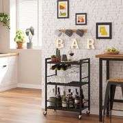 TUTOTAK Bar Cart - Serving Cart for Home - Microwave Cart, Drink Cart, Mobile Kitchen Shelf with Wine Rack and Glass Holder, Rolling Beverage Cart BC0