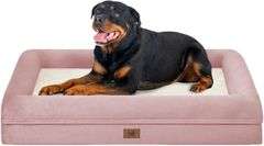 Orthopedic Washable Large Dog Bed: XXLarge Dog Bed Bolster Waterproof - XXL Big Dog Beds for Extra Large Dogs with Removable Cover - Pink