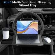 OCCKIC Multi-Functional Steering Wheel Tray-with Separate Stand and Retractable Slot's Black Car Storage Tray,Car Lunch Tray Suitable for Working, Eat