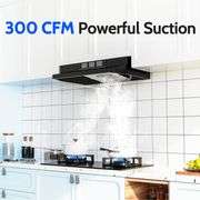 FIREGAS Black Range Hood 24 inch, 300CFM Ducted/Ductless Convertible Under Cabinet Kitchen Hood in Black Painted Stainless Steel with 2 watt LED Light