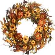 CIR OASES Fall Front Door Wreath,18 Artificial Floral Wreath with Colorful Daisies and Fall Orange Wreath for Front Door Wall Window and Thanksgiving