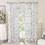 Floral Sheer Curtains 84 Inch Length 2 Panels, Vintage Farmhouse Light Filtering Privacy Semi-Sheer Linen Lavender Curtains for Bedroom Living Room, R