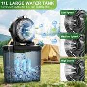 Portable Misting Fan with 11L Large Bucket, 20000mAh USB Rechargeable Battery Operated Camping Fans, 3 Large Spray Outlets & 3 Strong Winds Cooling Mi