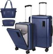 WireHot 3-Piece Carry-on Suitcase Front Open Hardshell Lightweight Luggage Sets with Spinner Wheels and TSA Lock for Carry On Travel, Luggage+Toiletry