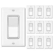10 Pack BESTTEN Single Pole Decorator Wall Light Switch with Wallplate, 15A 120/277V, On/Off Rocker Paddle Interrupter, cUL Listed, White