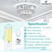 10 Pack G9 LED Bulb 5000K Daylight, Hansnag 6W (60W Halogen Replacement) T4 Chandelier Light Bulbs, G9 Bi Pin Ceramic Base 600LM, AC120V 360 Beam Angl