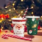 CUPLOOV 100 Pack Christmas Hot Coffee Cups with 50Pcs Lids, Xmas 12 Oz To Go Coffee Cups Hot Chocolate Cups, Christmas Disposable Paper Cups for Hot C
