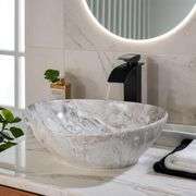 Kukworye Ceramic Vessel Sinks Oval Bathroom Sink Above Counter Vessel Sink with Faucet and Drain Combo 16 inch Marbling Vessel Bathroom Sinks Bowl