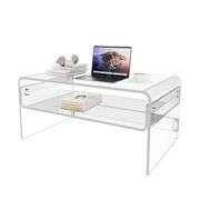 KSacry Acrylic Coffee Table, Clear Coffee Table for Living Room, 31.5" L x 19.5" W x 15.5' H, Acrylic Table with Open Storage Shelf