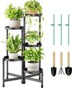 Cawukege 5 Tier Metal Plant Stand Indoor, Rotatable Corner Plant Shelf Outdoor, Tiered Flower Pot Display Stand, Black Multiple Plants Holder for Pati